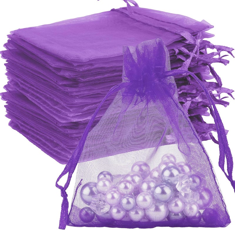 BOEIAC Organza Bags, Purple Organza Bags, 100Pcs, Sheer Organza Bags 3 x 4 inch, Jewelry Gift Bags, Party Favor Bags with Drawstring, Mesh Gift Pouches Mini Candy Bags for Wedding Birthday Party - Image 1
